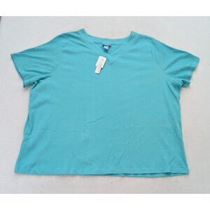 Liz & Me Women's T-Shirt Size 3X Blue Green Crinkle Texture V-neck Short Sleeve